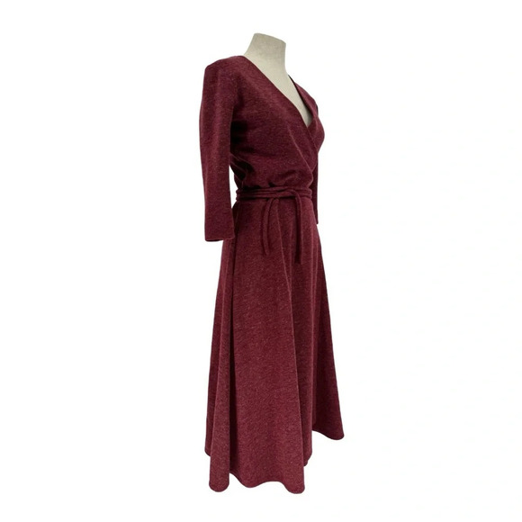 Christine Alcalay Small Wrap Sweater Dress Burgundy Midi Length Pockets - Picture 6 of 14